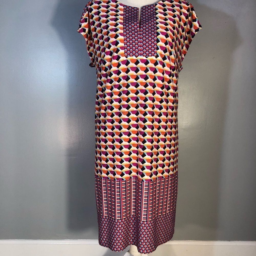 Laundry By Shelli Segal Short Sleeve Geometric Blue/Pink/Orange/Purple Dress M👍
